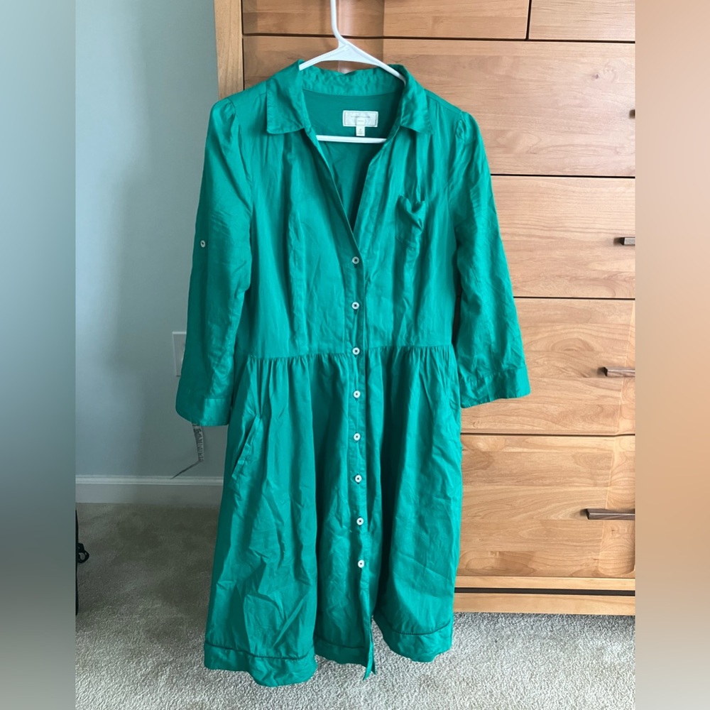 Moulinette Souers Anthropologie shirtdress green size 8